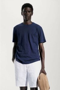 Mango Man slim fit T-shirt met linnen donkerblauw