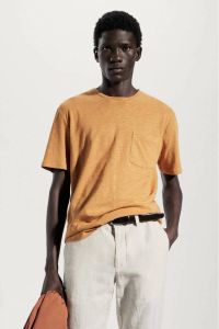 Mango Man slim fit T-shirt met linnen oranje