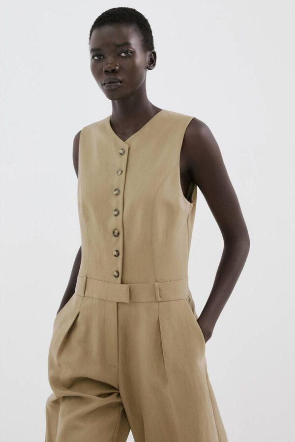 Mango Aansluitend jumpsuit beige - Foto 3