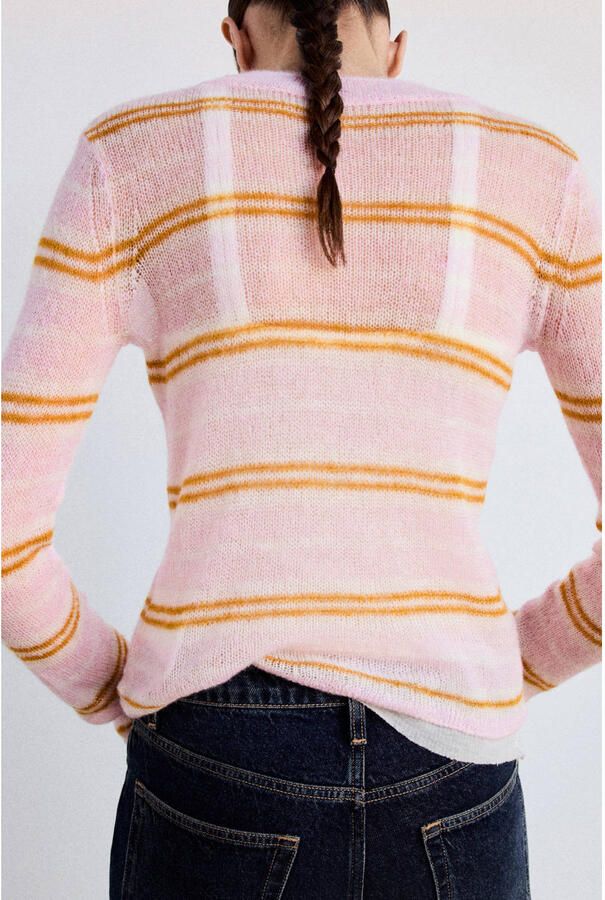 Mango alpaca gestreepte trui roze