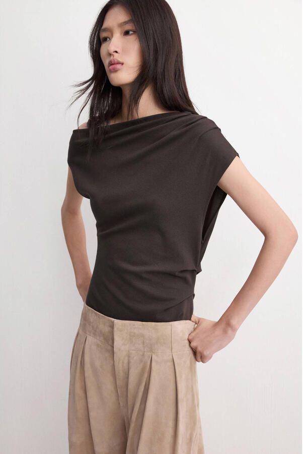 Mango asymmetrische top donkerbruin