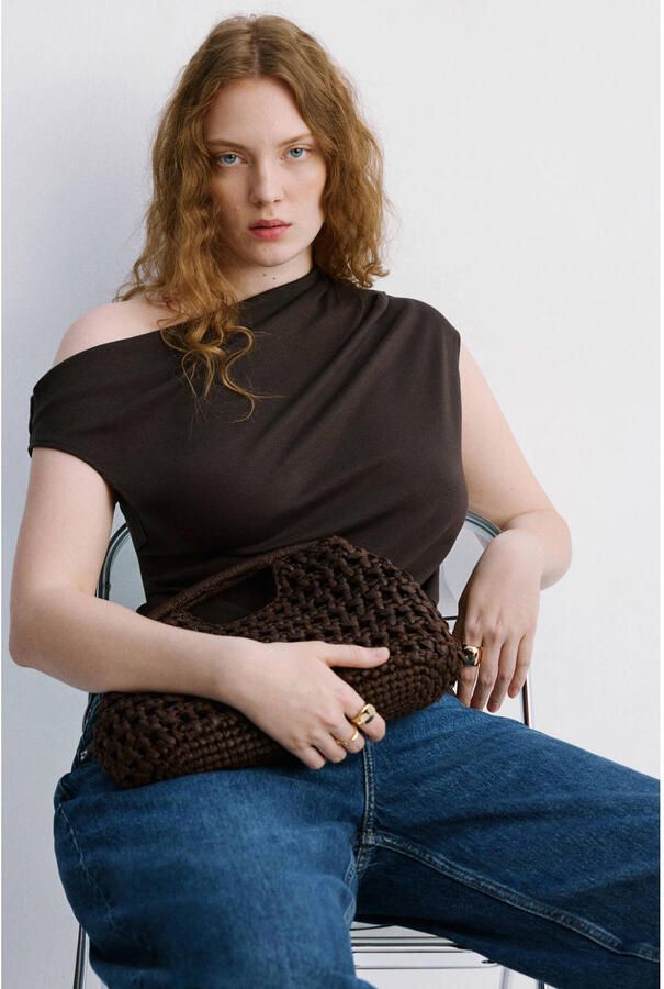 Mango asymmetrische top donkerbruin - Foto 2