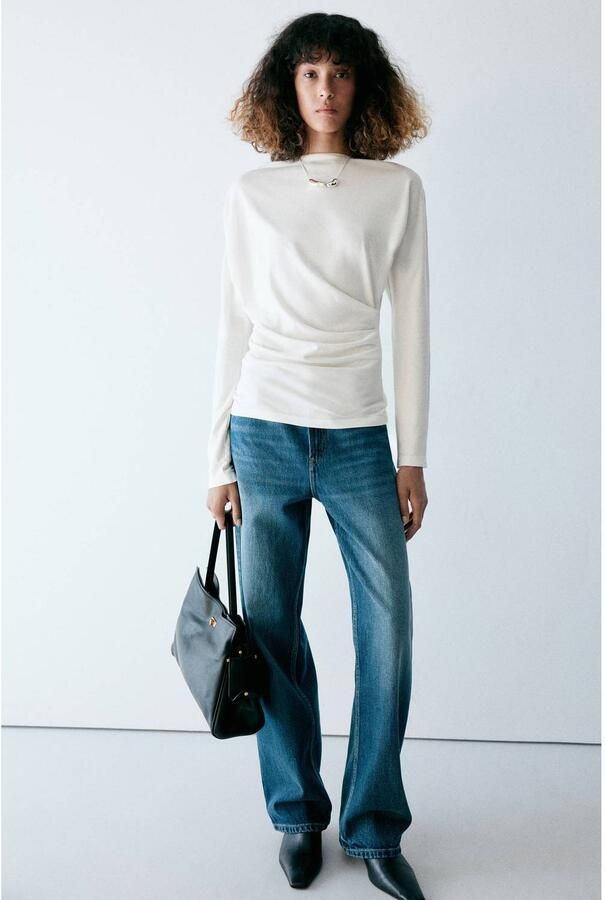 Mango asymmetrische top met plooien wit