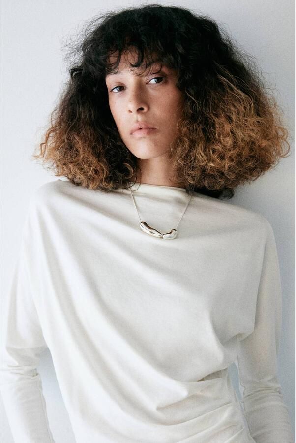 Mango asymmetrische top met plooien wit - Foto 3