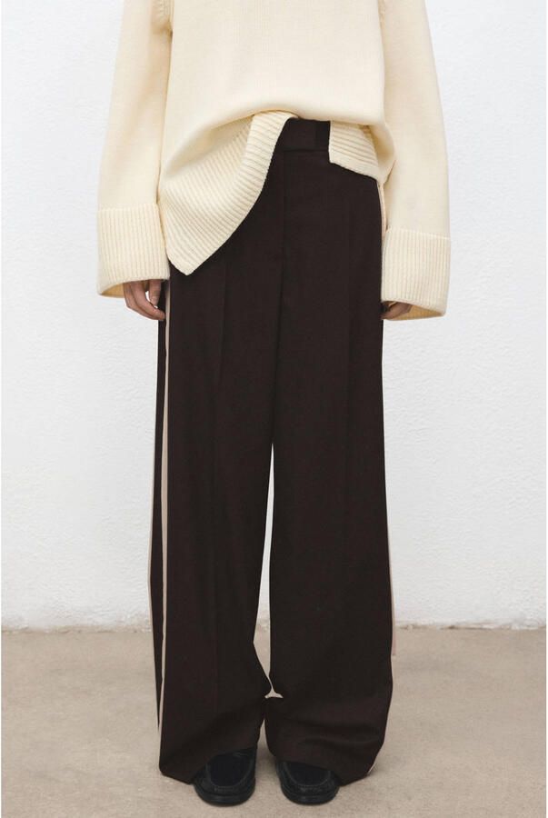Mango Baggy high waist gestreepte broek donkerbruin
