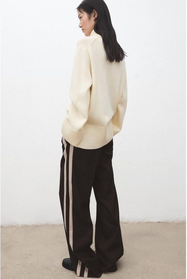 Mango Baggy high waist gestreepte broek donkerbruin - Foto 2