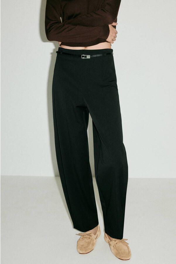 Mango barrel broek met ceintuur zwart - Foto 2