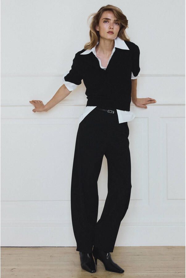 Mango barrel broek met ceintuur zwart - Foto 3
