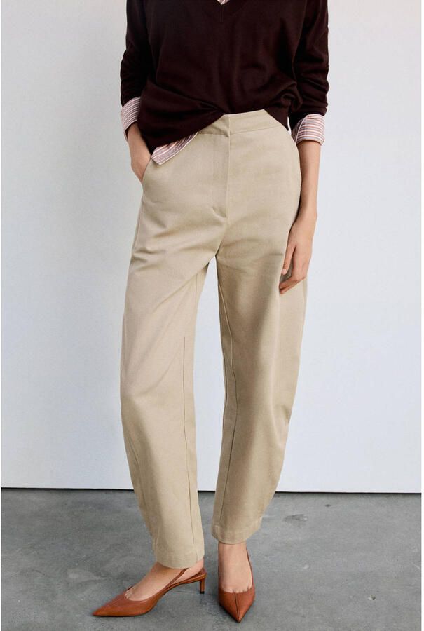 Mango barrel high waist broek beige