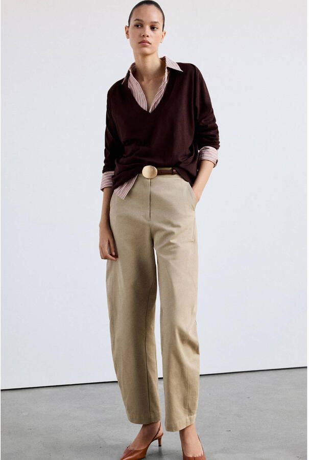 Mango barrel high waist broek beige - Foto 2