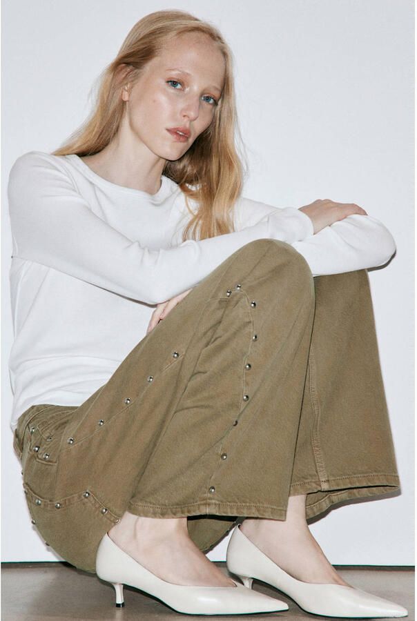 Mango barrel jeans met studs groen