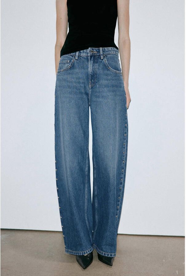 Mango barrel jeans met studs medium blue denim