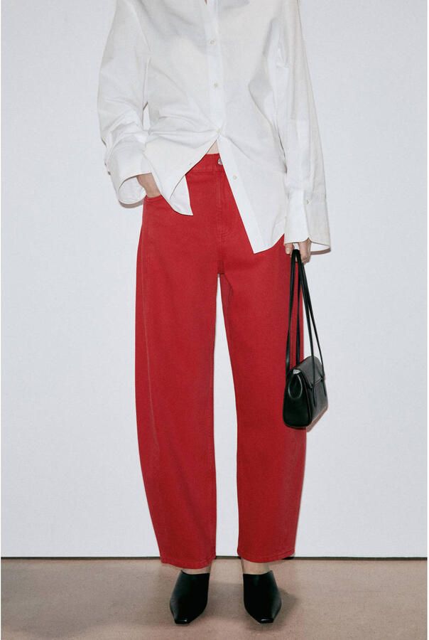 Mango barrel jeans rood