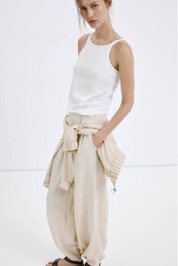 Mango barrel regular waist broek beige - Foto 3