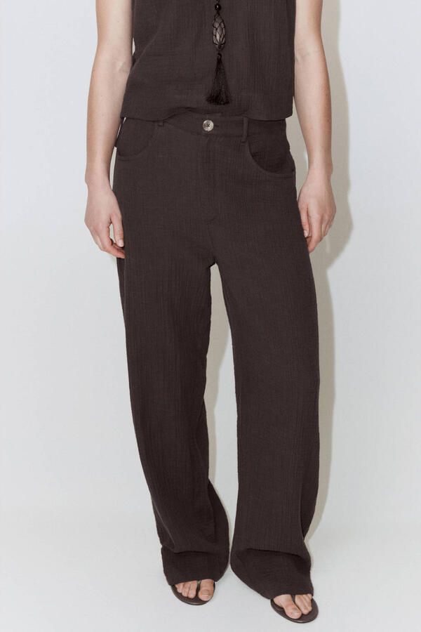 Mango barrel regular waist broek bruin