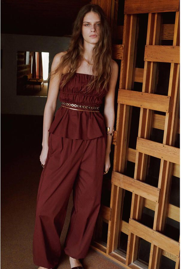 Mango barrel regular waist broek donkerrood - Foto 3