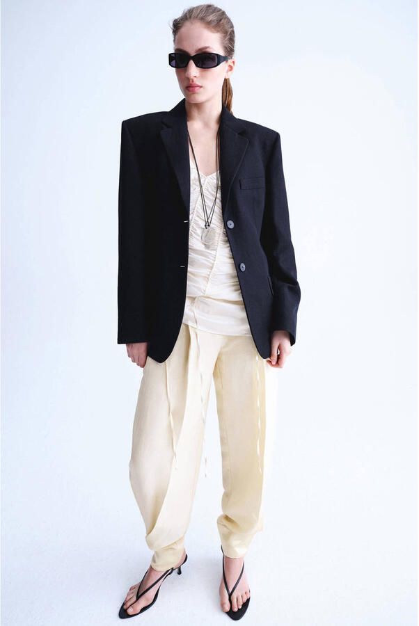 Mango barrel regular waist broek lichtgeel - Foto 3