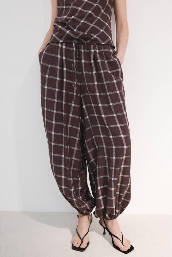Mango barrel balloon geruite broek bruin