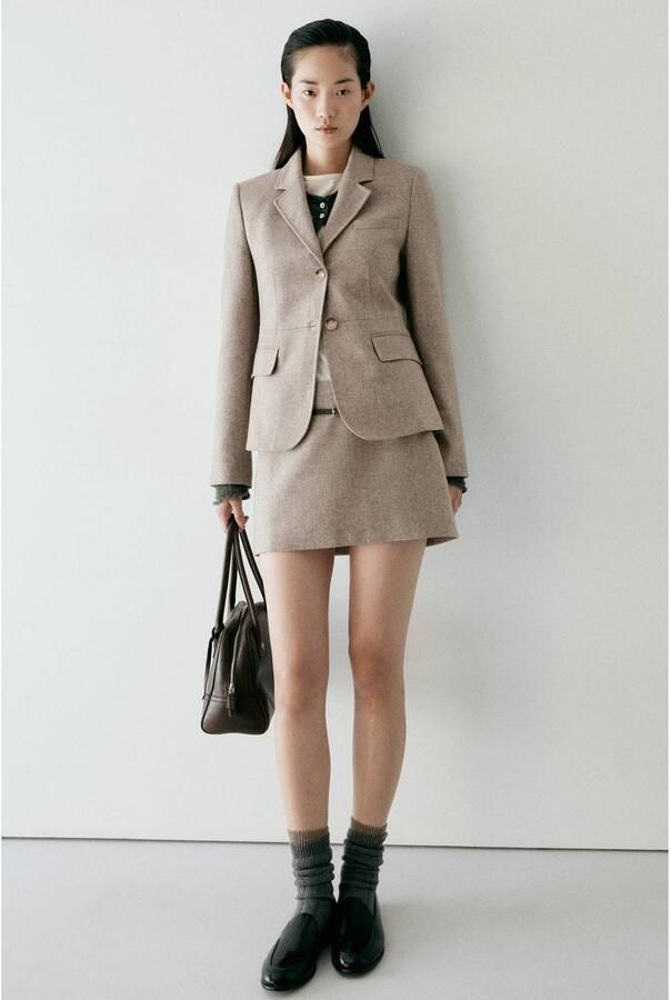 Mango blazer met wol beige