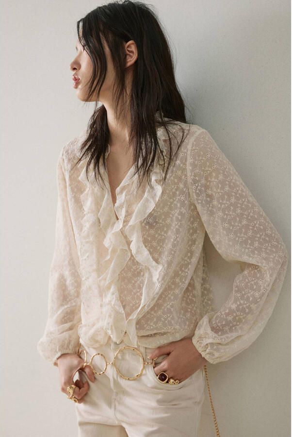 Mango blouse broderie crème