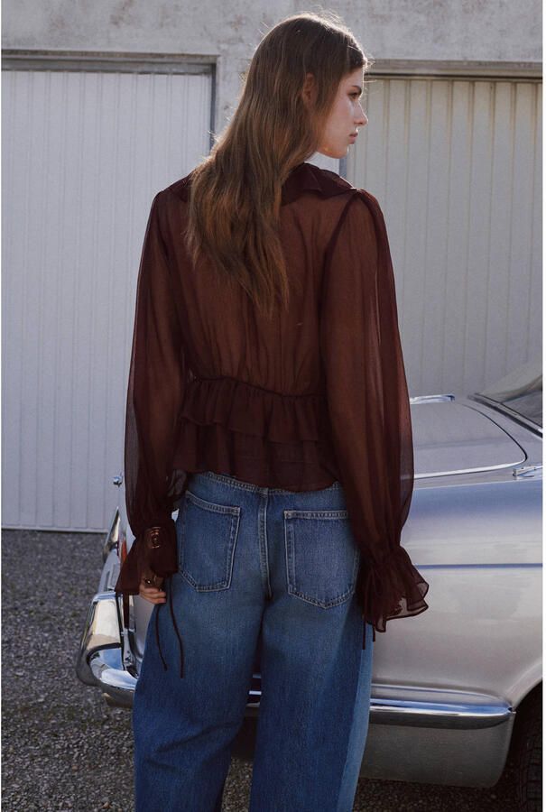 Mango blouse donkerbruin - Foto 3