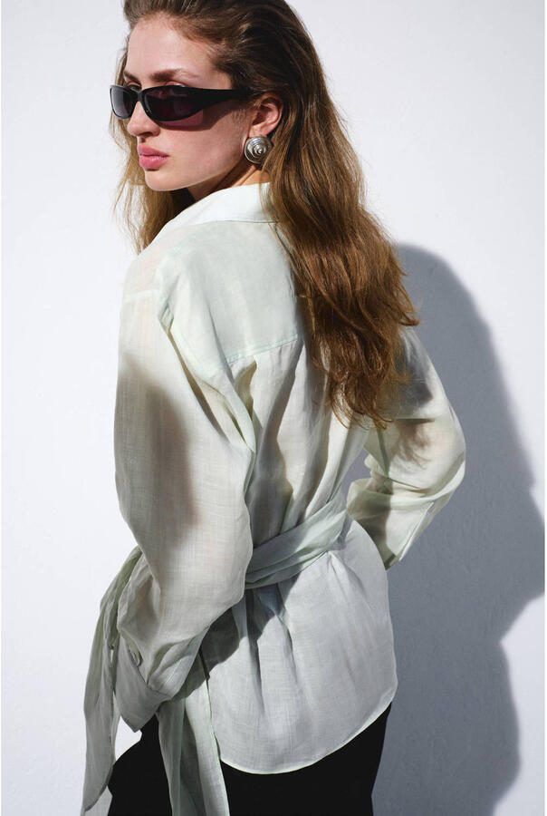 Mango blouse lichtgroen - Foto 2