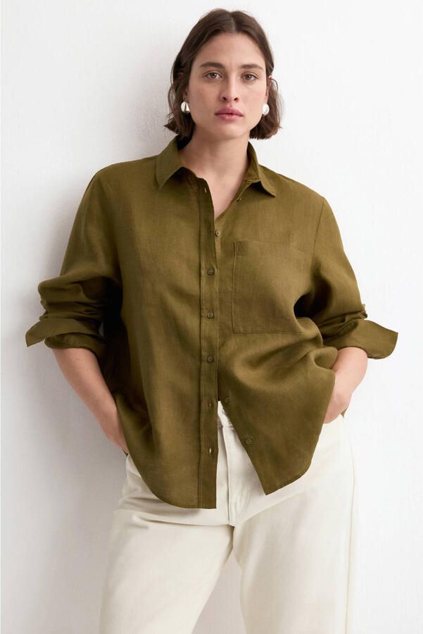 Mango blouse linnen groen - Foto 3