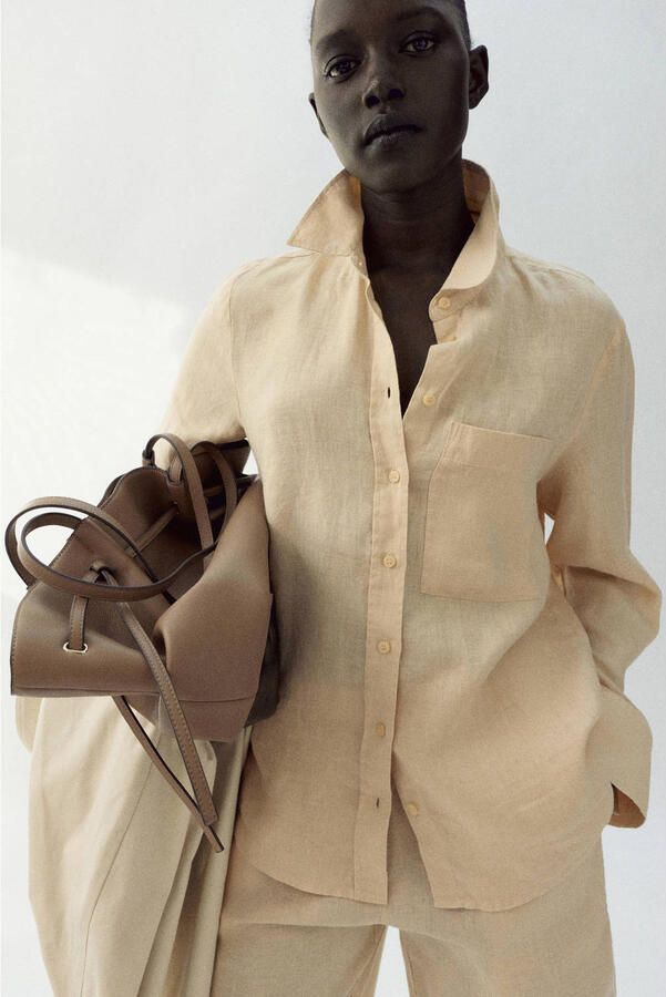 Mango blouse linnen lichtgeel