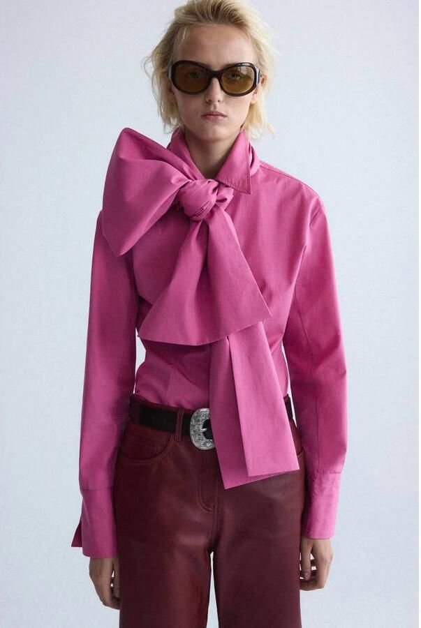 Mango Blouse met afneembare strik roze
