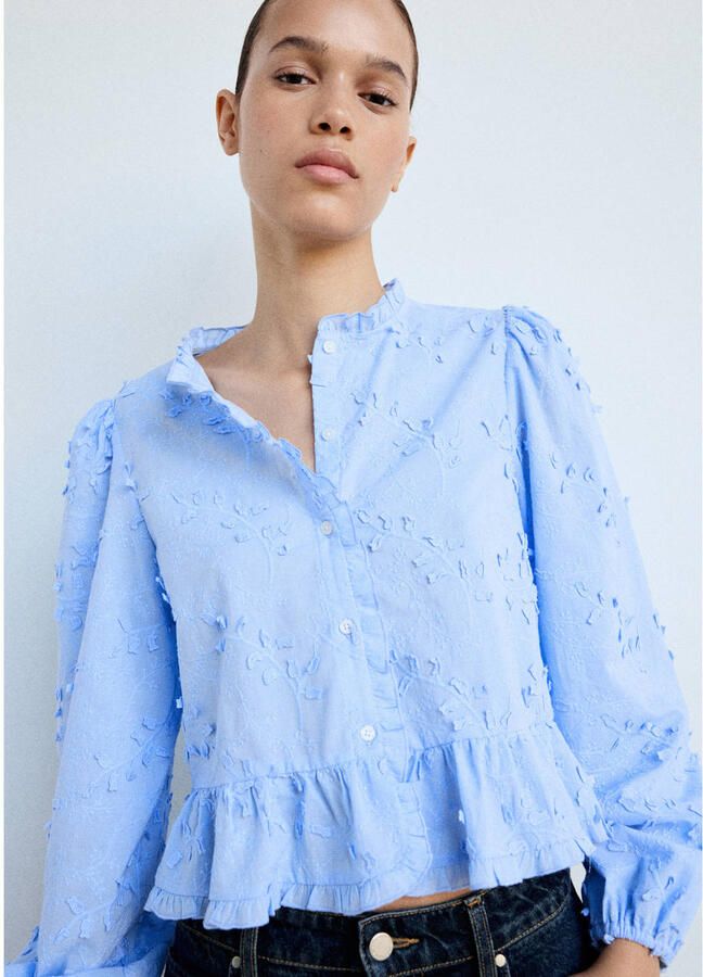 Mango blouse met borduursels en ruches blauw