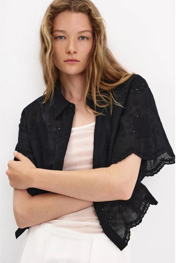 Mango blouse met broderie zwart