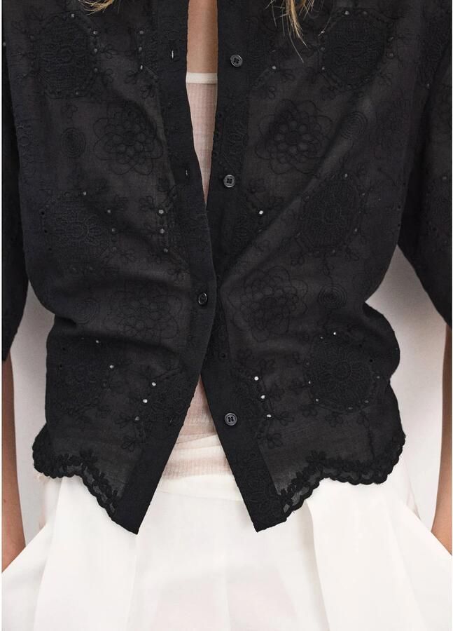 Mango blouse met broderie zwart - Foto 2