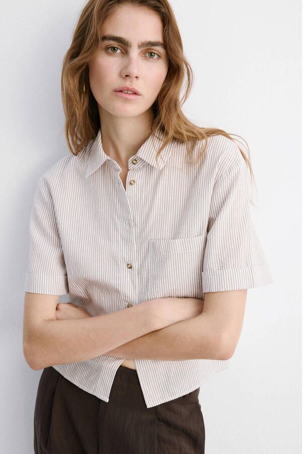 Mango blouse met krijtstreep beige