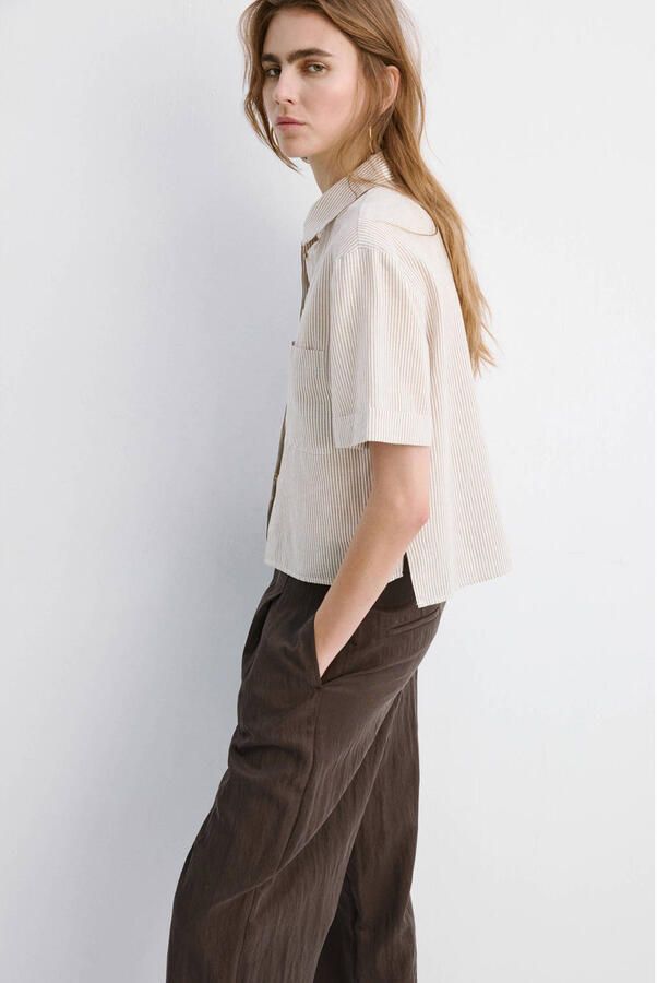 Mango blouse met krijtstreep beige - Foto 3