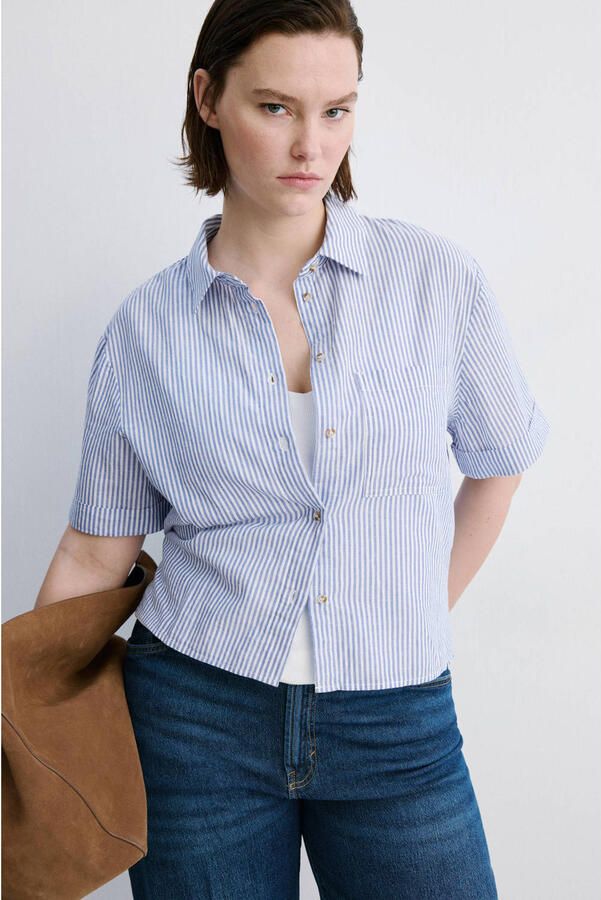 Mango blouse met krijtstreep blauw