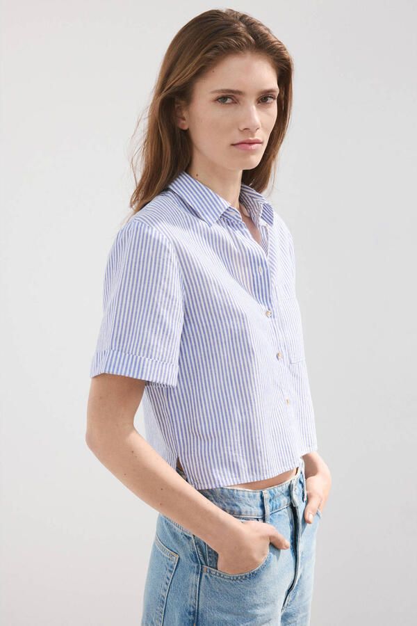Mango blouse met krijtstreep blauw - Foto 2