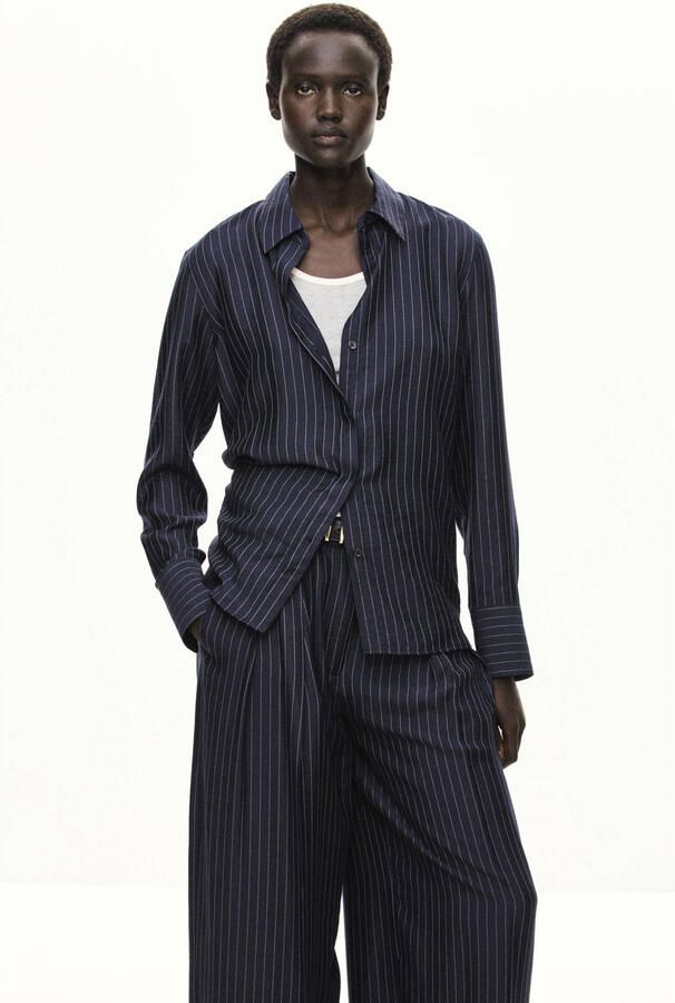 Mango blouse met krijtstreep blauw