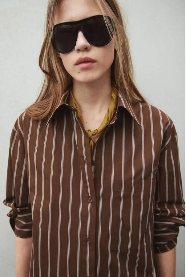 Mango blouse met krijtstreep bruin