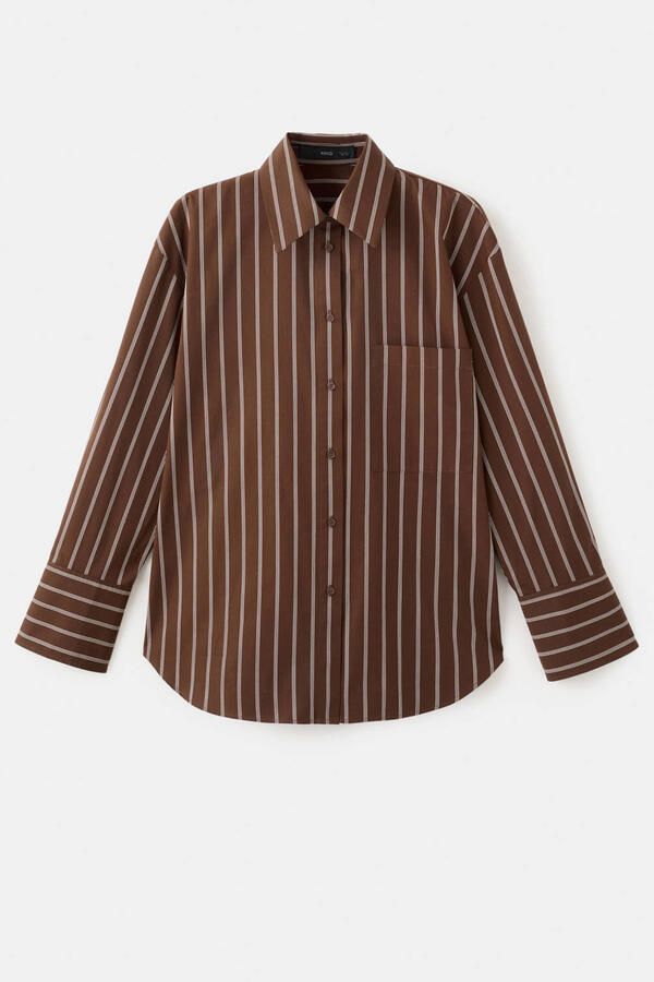 Mango blouse met krijtstreep bruin - Foto 3