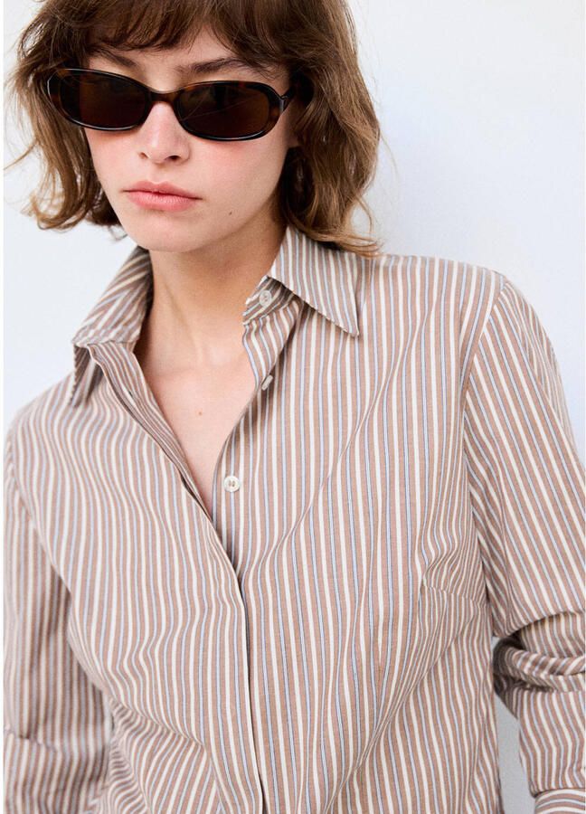 Mango blouse met krijtstreep bruin blauw - Foto 3