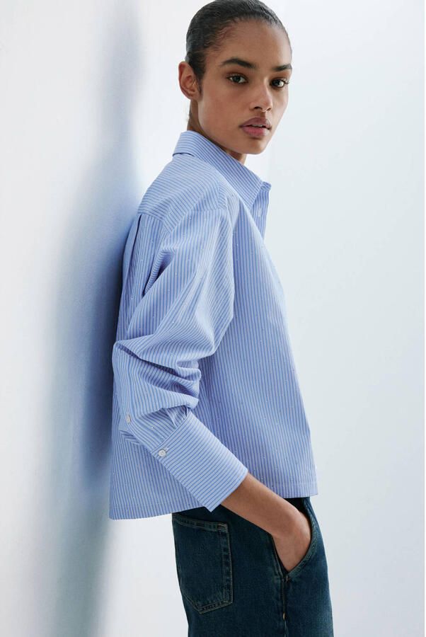 Mango blouse met krijtstreep en studs blauw