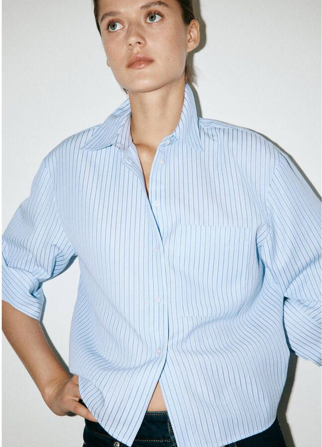 Mango blouse met krijtstreep lichtblauw