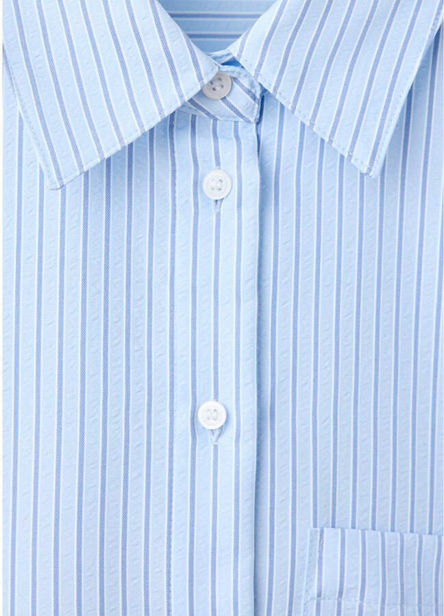 Mango blouse met krijtstreep lichtblauw - Foto 2