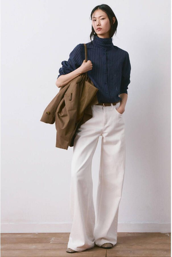 Mango blouse met krijtstreep marineblauw