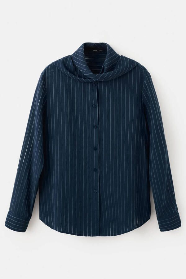 Mango blouse met krijtstreep marineblauw - Foto 3