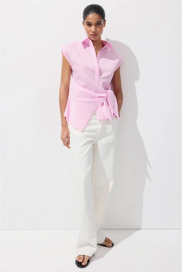 Mango blouse met krijtstreep roze