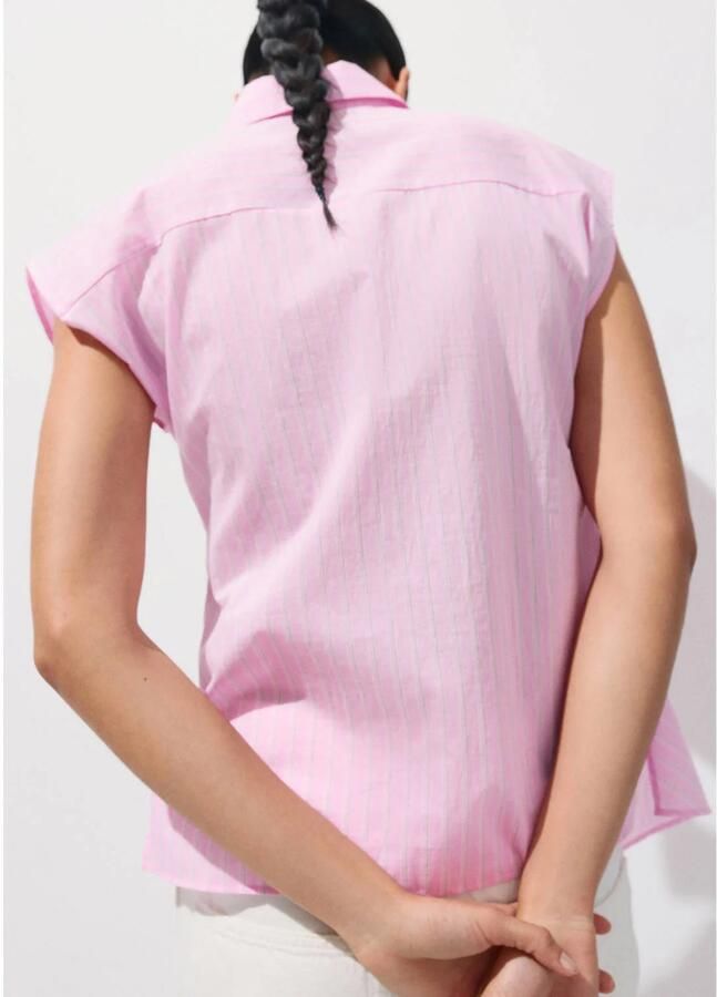Mango blouse met krijtstreep roze - Foto 3