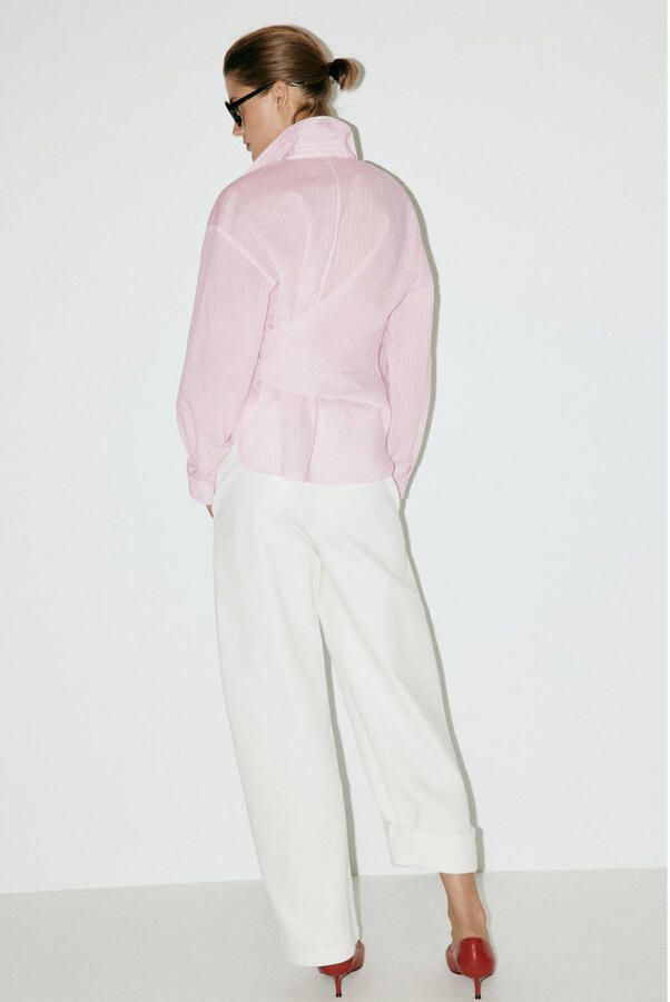 Mango blouse met krijtstreep roze - Foto 3