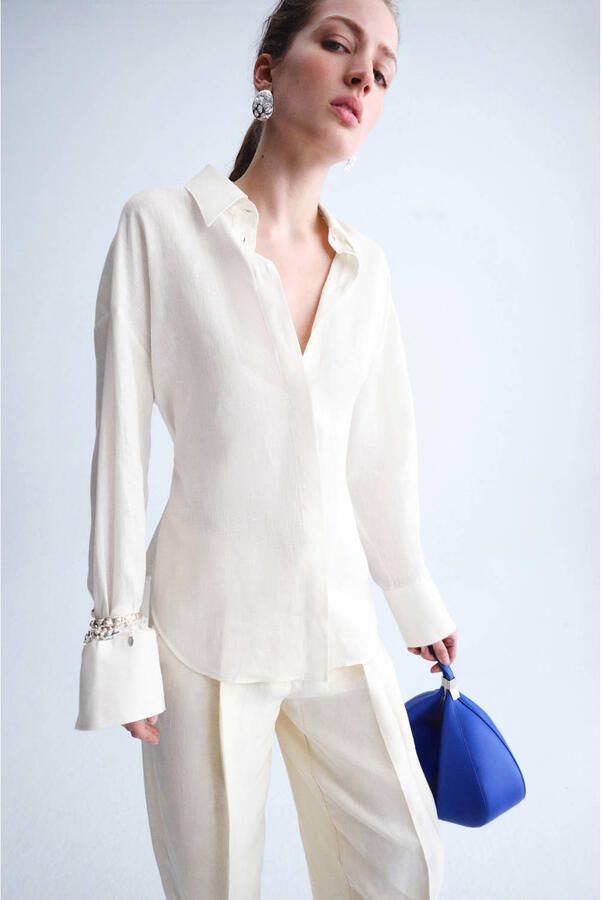 Mango blouse met linnen ecru