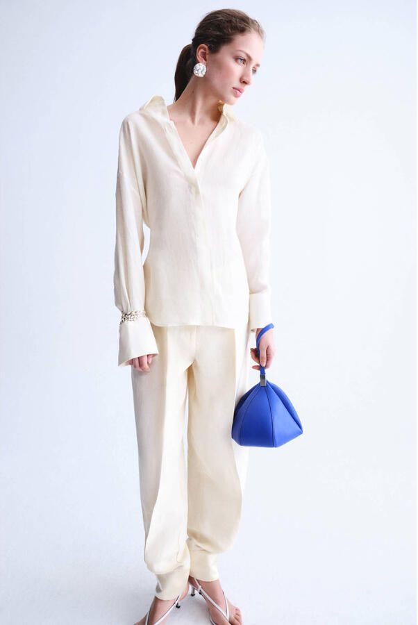 Mango blouse met linnen ecru - Foto 2